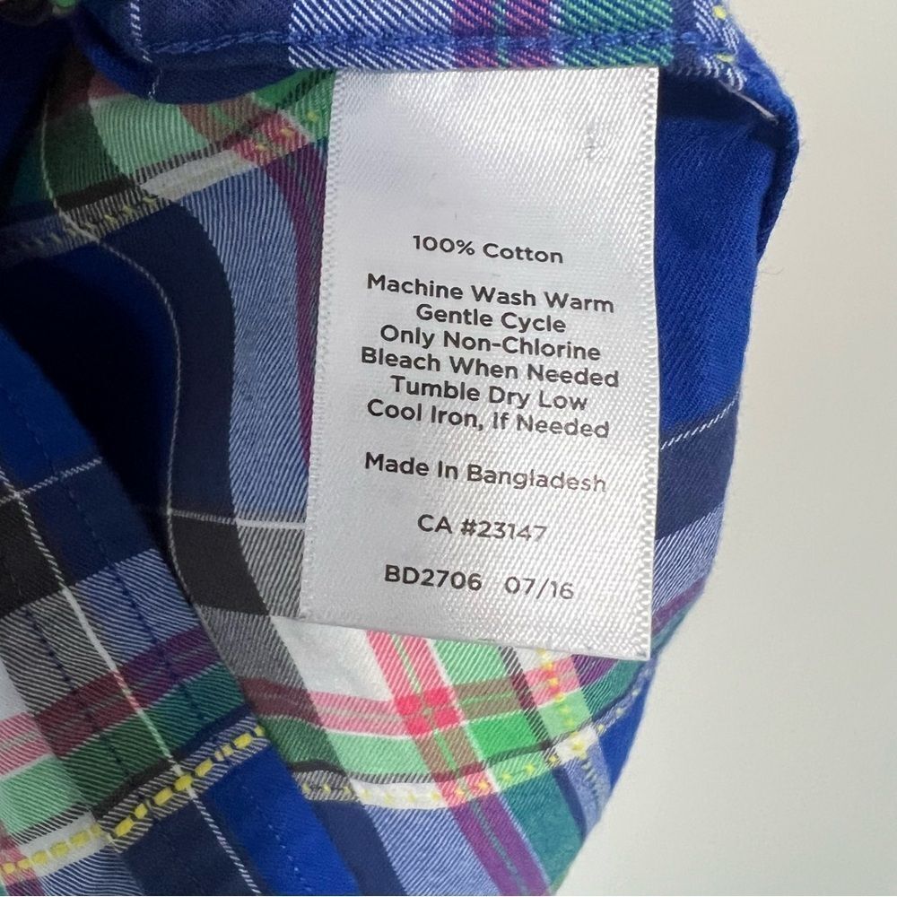 Talbots 100% Cotton Plaid Button Up Shirt Long Sleeve Plus Size 3X Blue Green - Picture 7 of 7